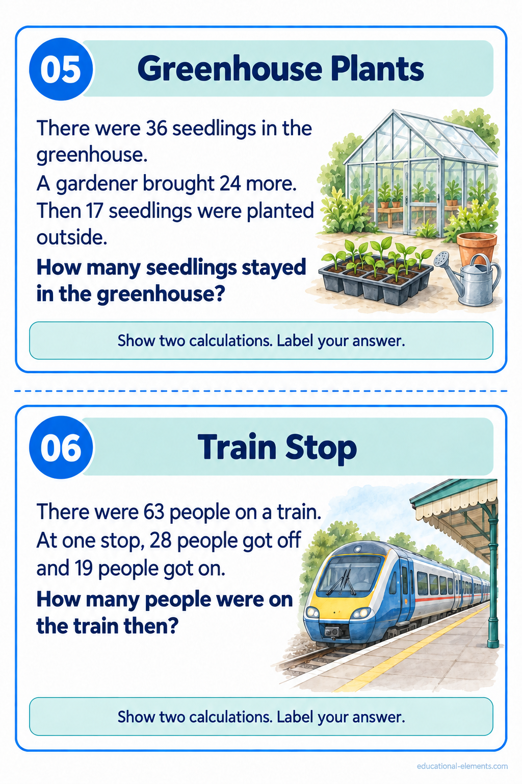 Cards 05-06: Greenhouse Plants and Train Stop
